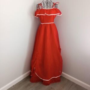 True Vintage Red Off-Shoulder Lace Prairie Dress